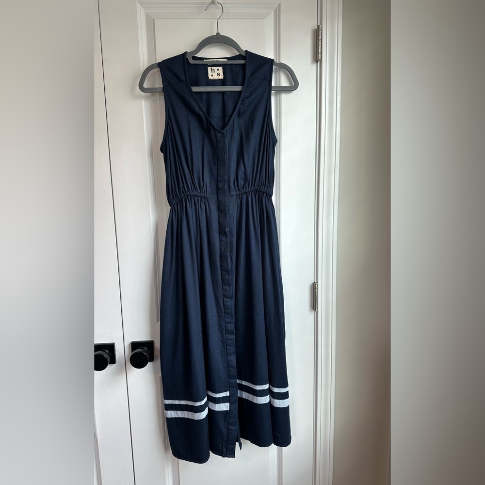 H.S Women’s Button Down Sailor Dress Navy White Size Small